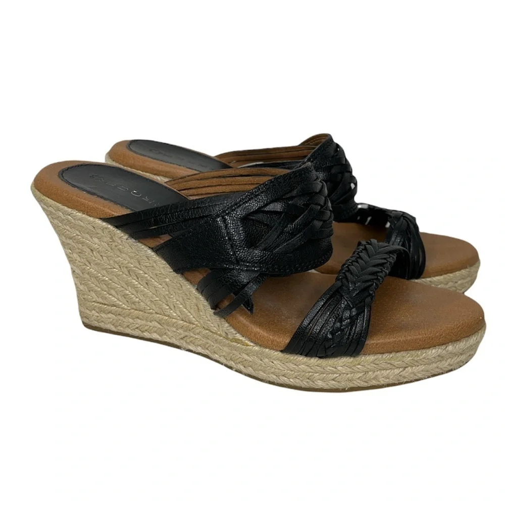 Lucky Brand Espadrille Wedge Black‎ Woven Leather Taleen Sandal Women’s 8M/38